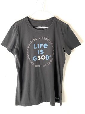 Life Is Good Charcoal Grey Positive Energy Graphic Tee Cotton Crusher
